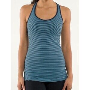 Lululemon Cool Racerback Classic Stretch Hyper Stripe Blue Luon Tank Size 6
